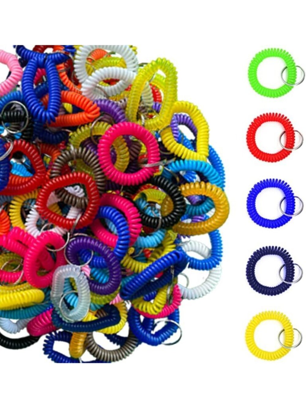 110 PCS Stretchable Wrist Keychains | Plastic Coil Key Rings for Office